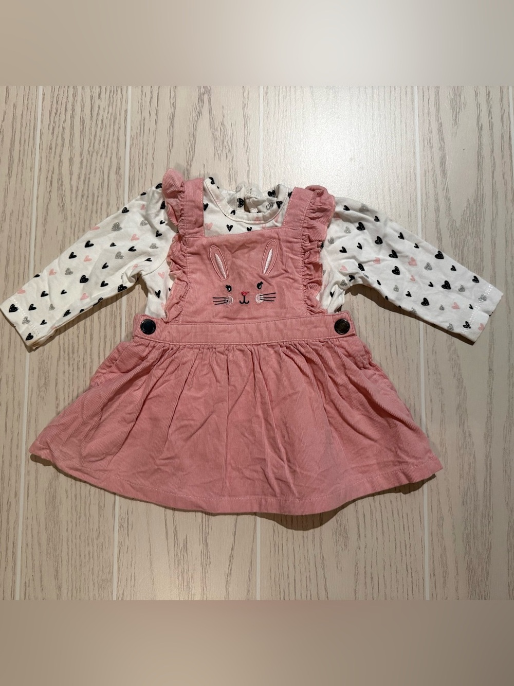 Little Me Baby Girls 6M Pink Bunny Corduroy Jumper Dress 2 Piece Set